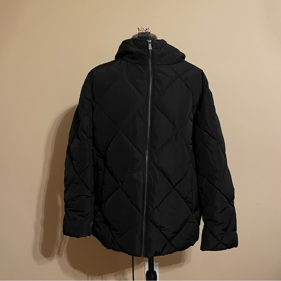 NWT ASOS Polyester Padded Black Puffer Jacket Women's 8(US) with Hood & Pockets - Picture 3 of 6